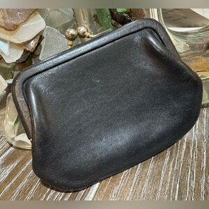 Coach Vintage Black Leather Kiss-lock Coin Purse 1980's Wallet / Pouch